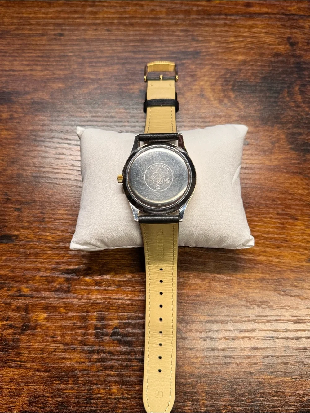 Omega Gold Dial Automatic Watch with Black Leather Strap